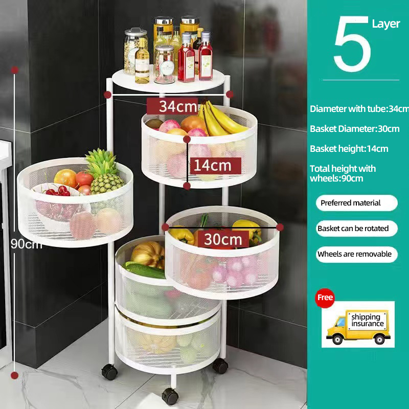 Commercial Kitchen Rack - Metal Basket Kitchen Storage Multifunction Rotating