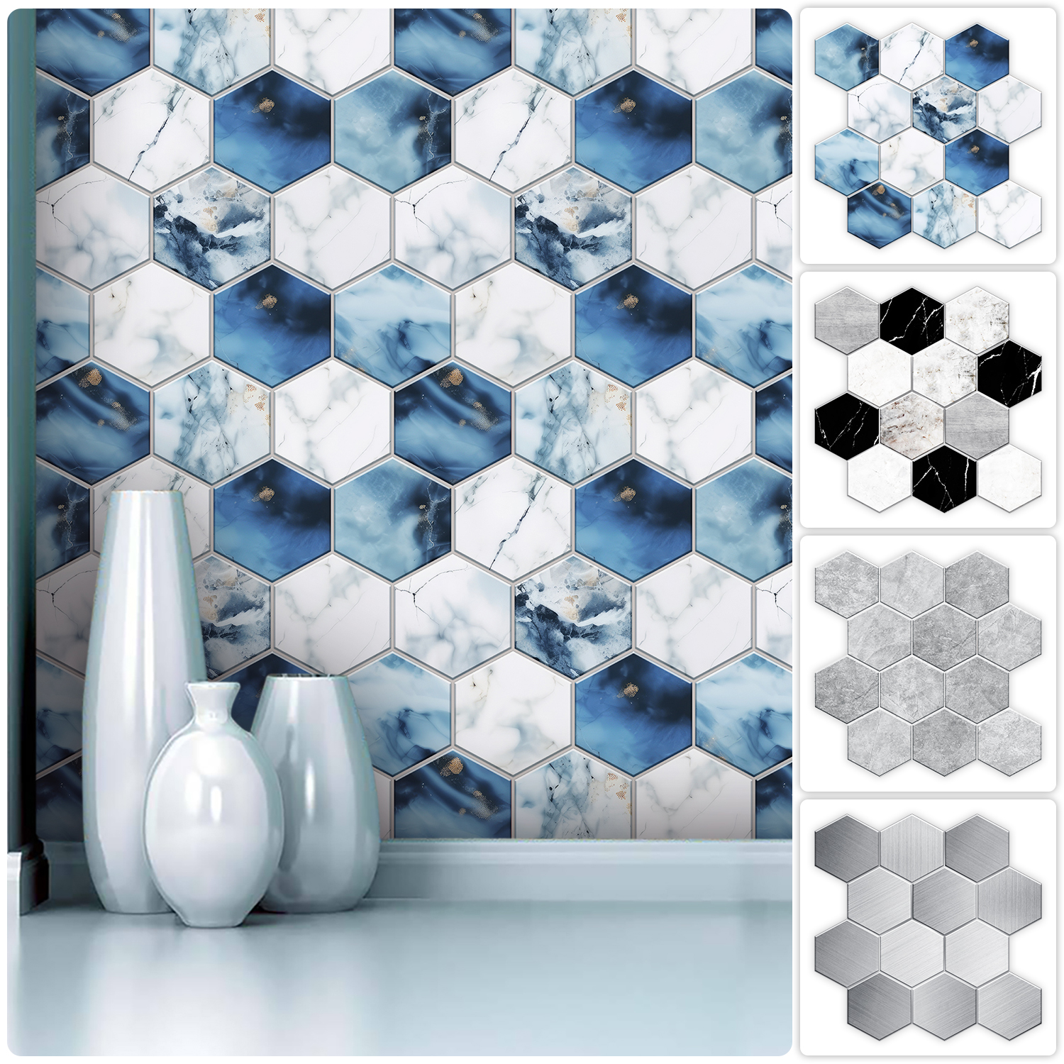 Commercial Kitchen Tiles - 5 Styles Flat Hexagon Marble Embossing