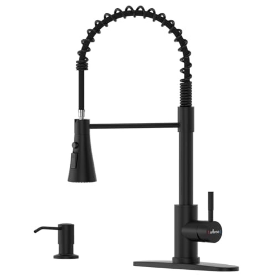 Commercial Kitchen Faucet - Black Kitchen Faucet with Soap Dispenser,