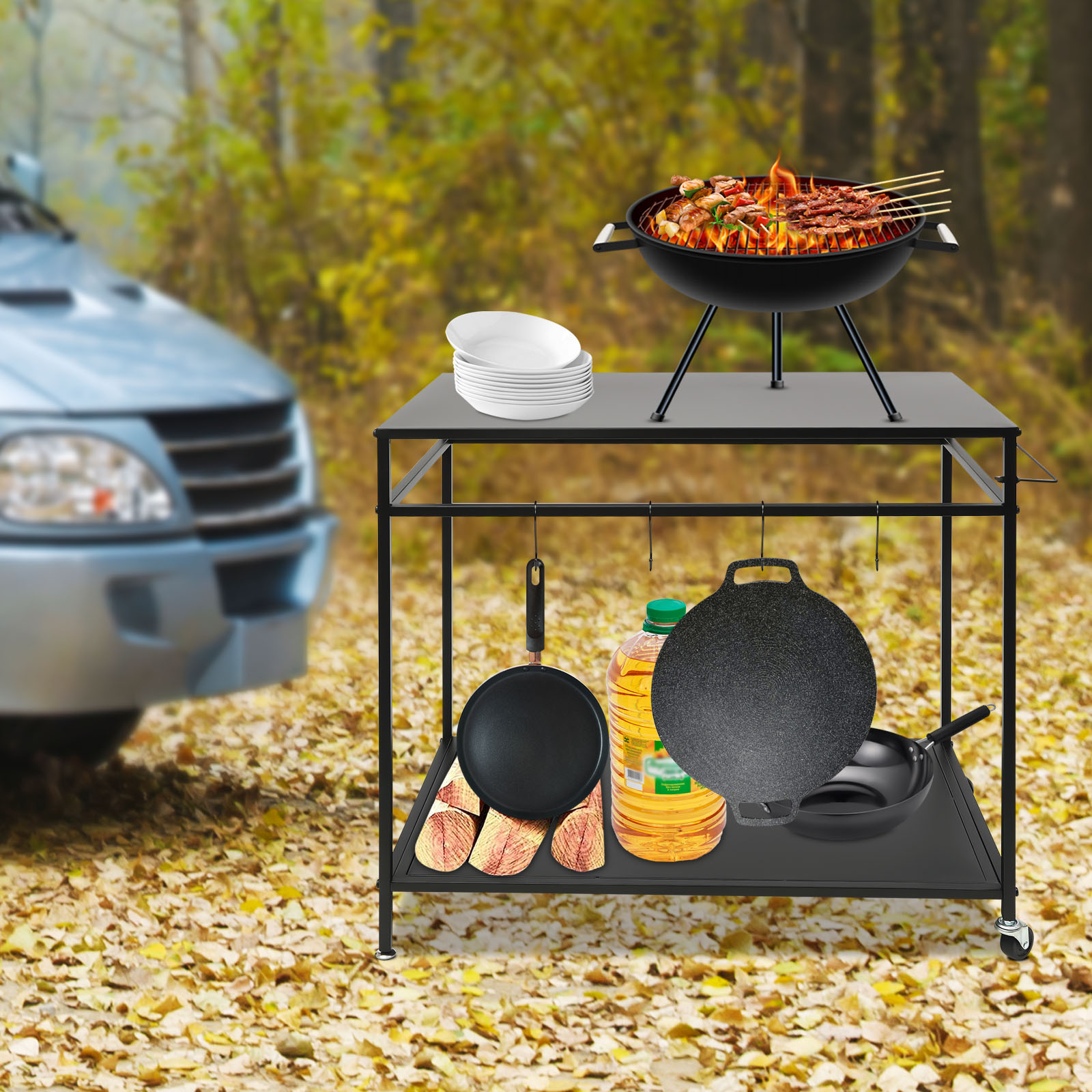 Double-Shelf Movable Cooking T - đánh giá và giá Commercial Kitchen Rack