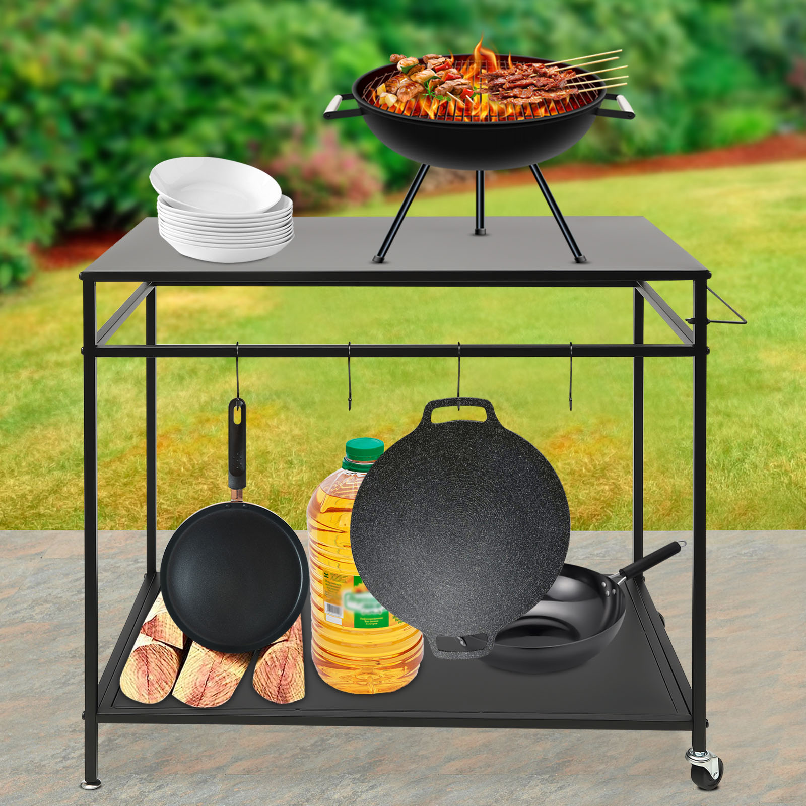 Double-Shelf Movable Cooking T - đánh giá và giá Commercial Kitchen Rack