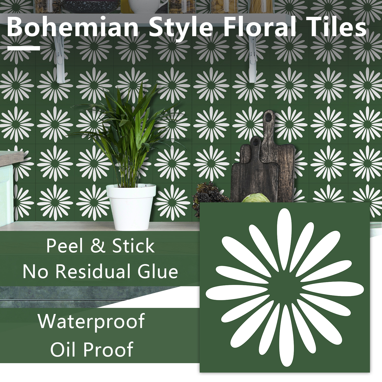 10pcs Green Daisy Matte Surfac - đánh giá và giá Commercial Kitchen Tiles