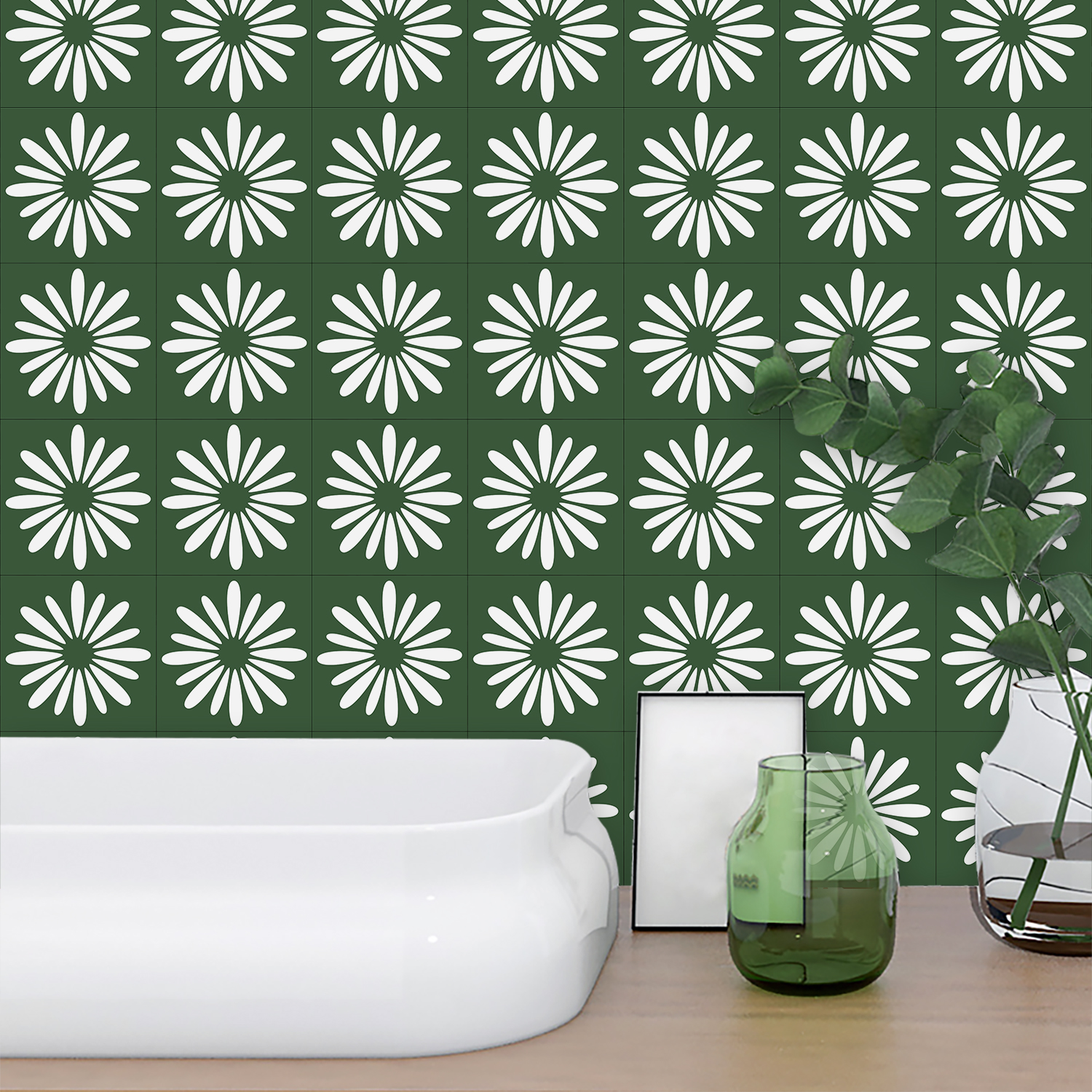 10pcs Green Daisy Matte Surfac - đánh giá và giá Commercial Kitchen Tiles