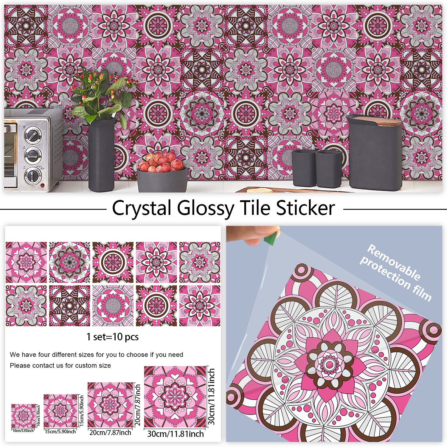 Pink Mandala Vintage Decor Til - đánh giá và giá Commercial Kitchen Tiles