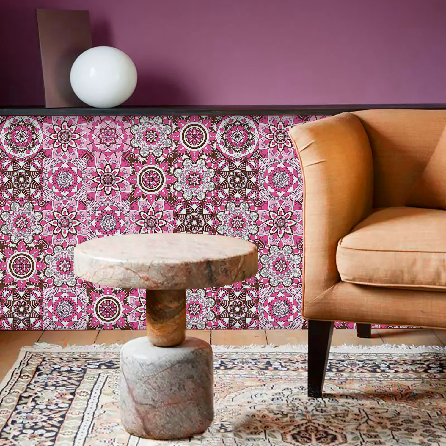Pink Mandala Vintage Decor Til - đánh giá và giá Commercial Kitchen Tiles