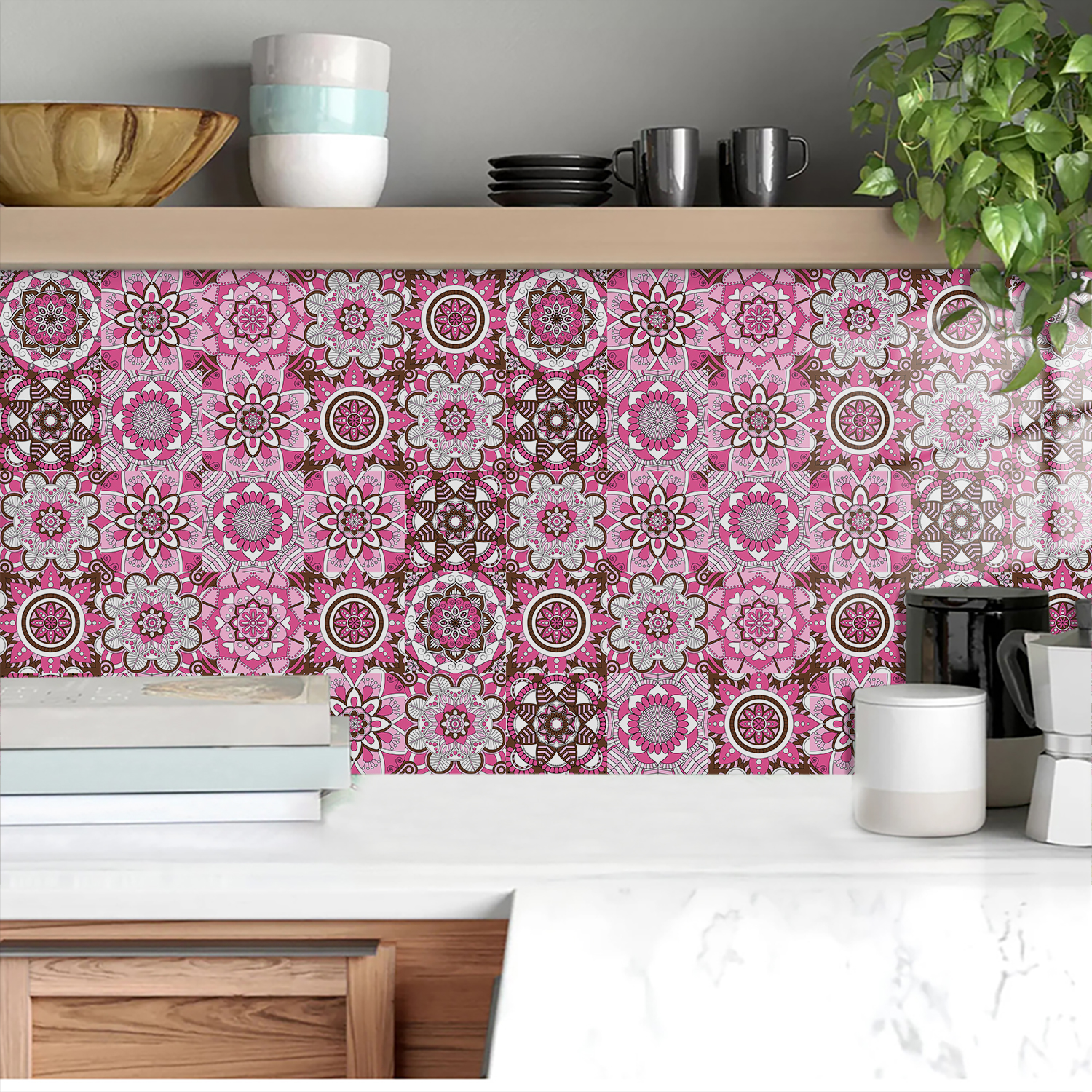 Pink Mandala Vintage Decor Til - đánh giá và giá Commercial Kitchen Tiles