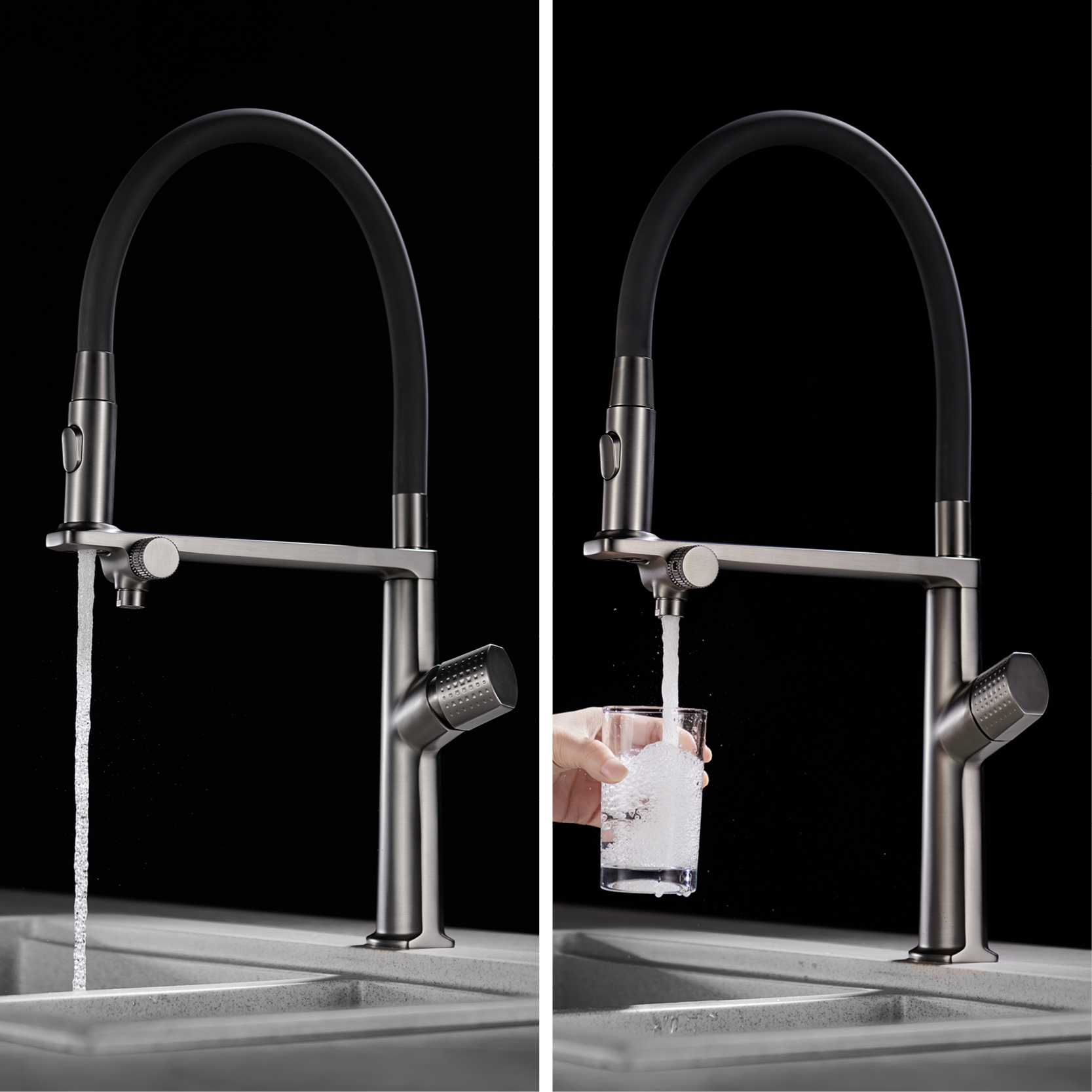Luxury gun gray brass kitchen  - đánh giá và giá Commercial Kitchen Faucet